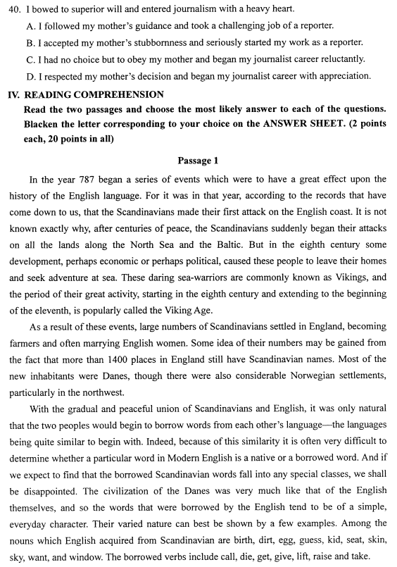 2021年4月自考00795综合英语(二)真题与答案